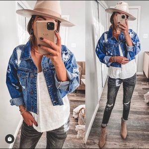VICI - Tug of War Distressed Cropped Denim Jacket, Size M (NWOT)